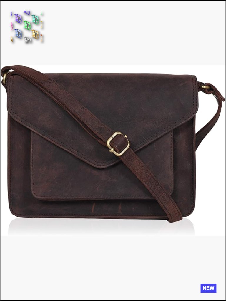 Genuine Leather Flapover Crossbody Handbag Satchel Purse Adjustable Strap
